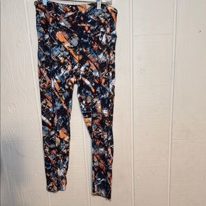 Cali Active Women’s leggings Orange, Black, Blue Abstract Splatter SZ M